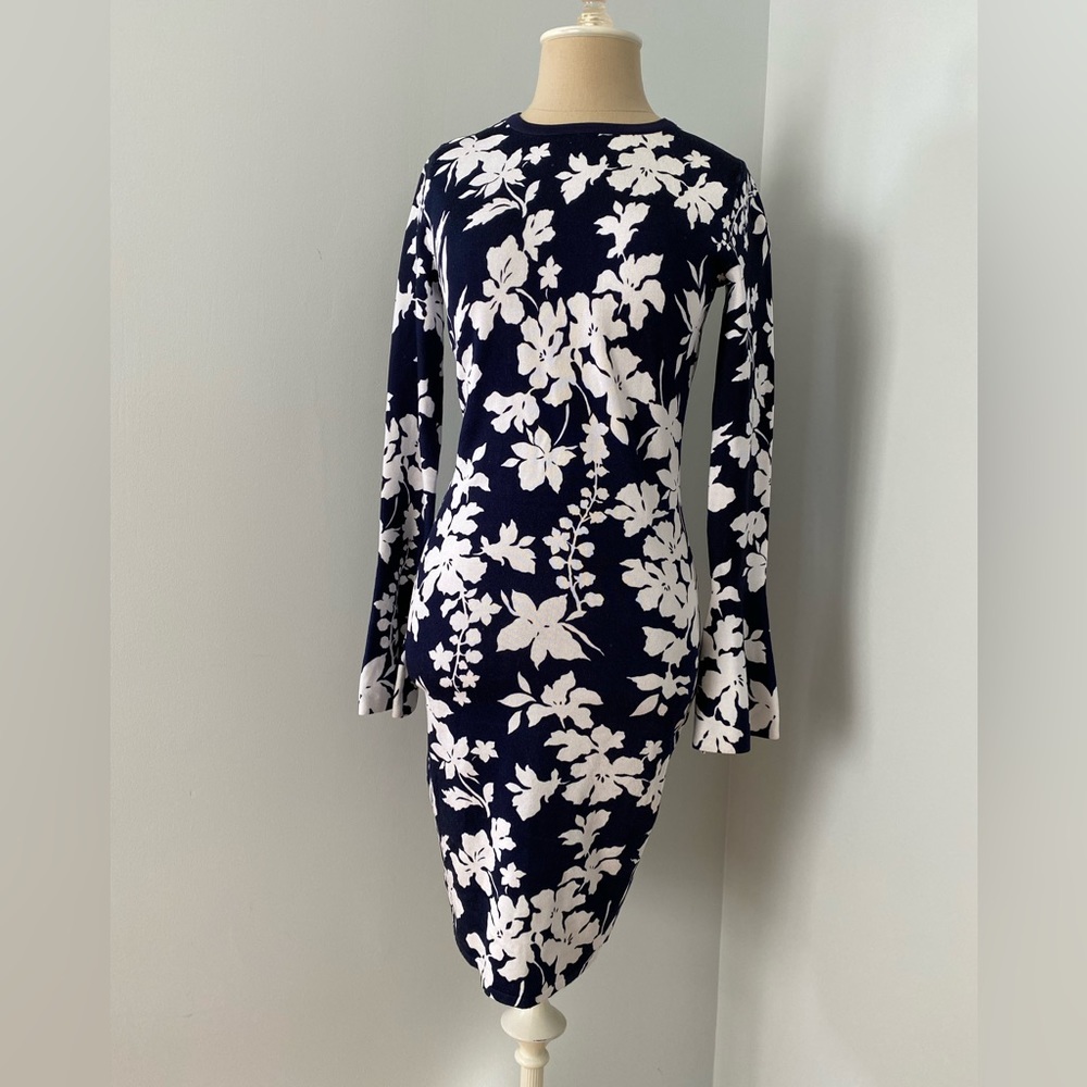 Michael Kors bell sleeve knit floral print dress